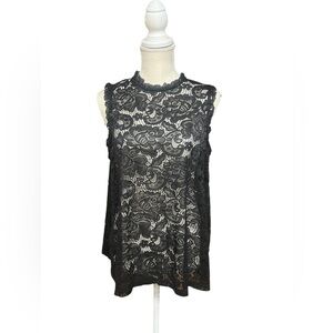 Black sheer‎ lace sleeveless top